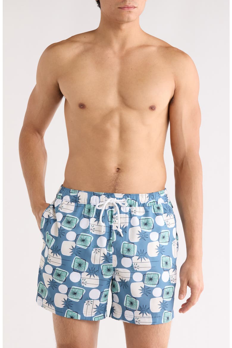 Retro Geo Print 5-Inch Swim Trunks, Main, color, COPEN BLUE