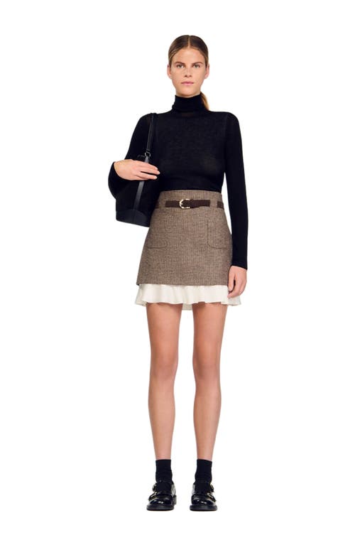 Sandro Womens Brown Checked High-rise Stretch Wool-blend Mini Skirt In Brown