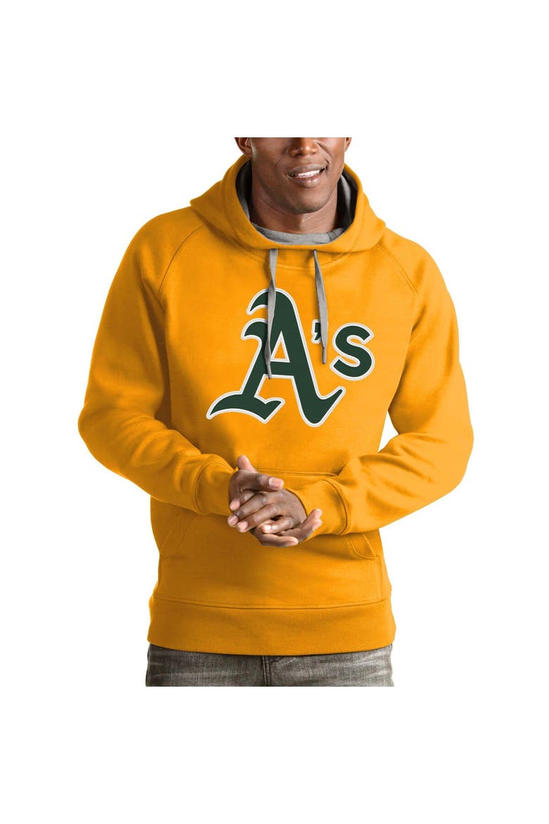 Men's Antigua Gold Oakland Athletics Victory Pullover Team Logo Hoodie, Main, color, Gold
