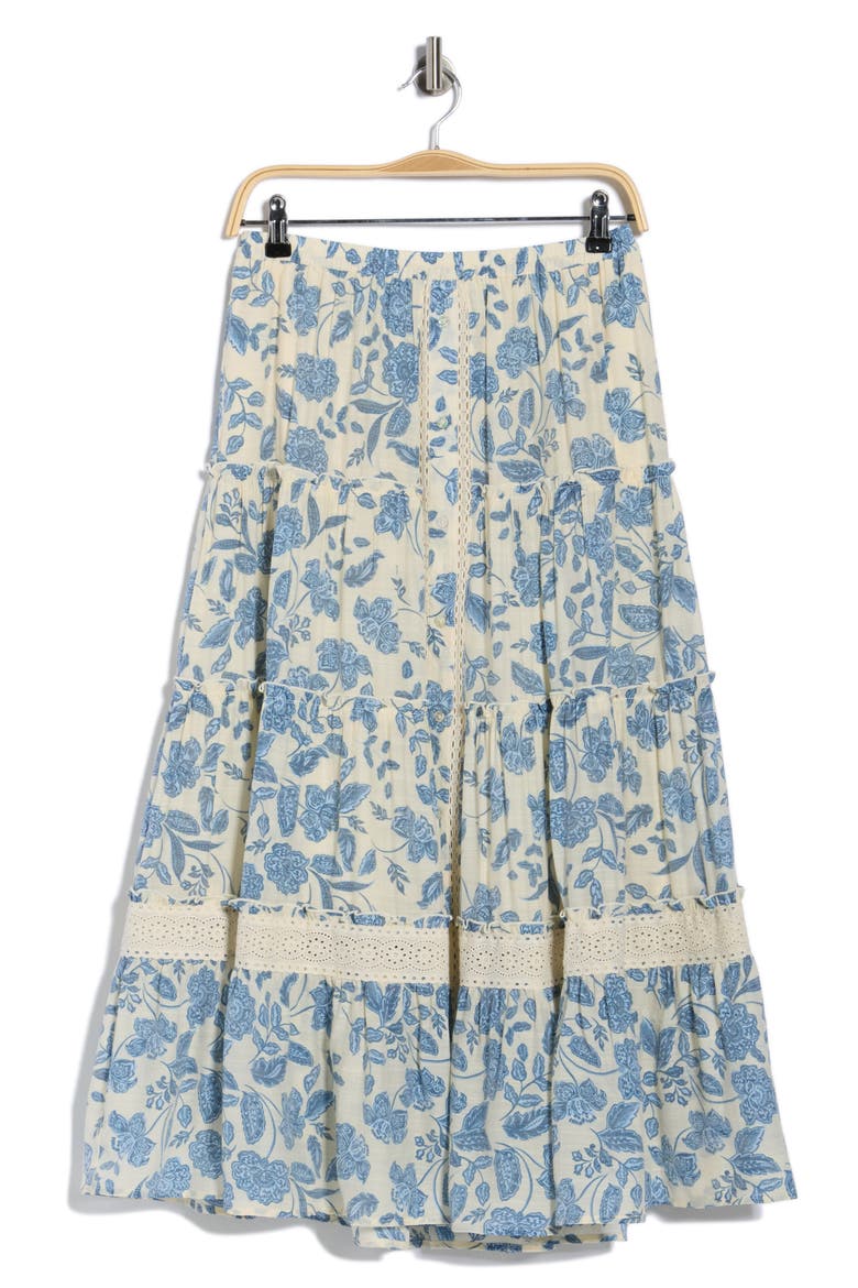 Floral Print Tiered Skirt, Alternate, color, SAND