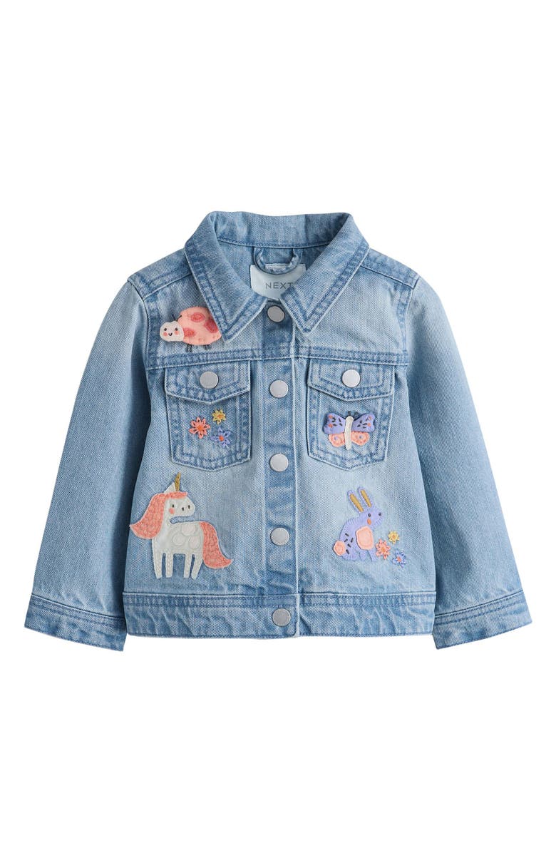 NEXT Kids' Embroidered Denim Jacket, Main, color, Blue