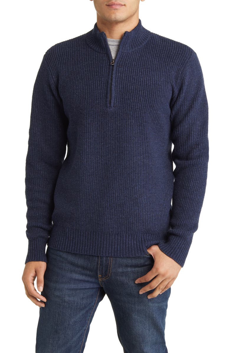 Schott NYC Half Zip Rib Wool Blend Sweater, Main, color, Navy
