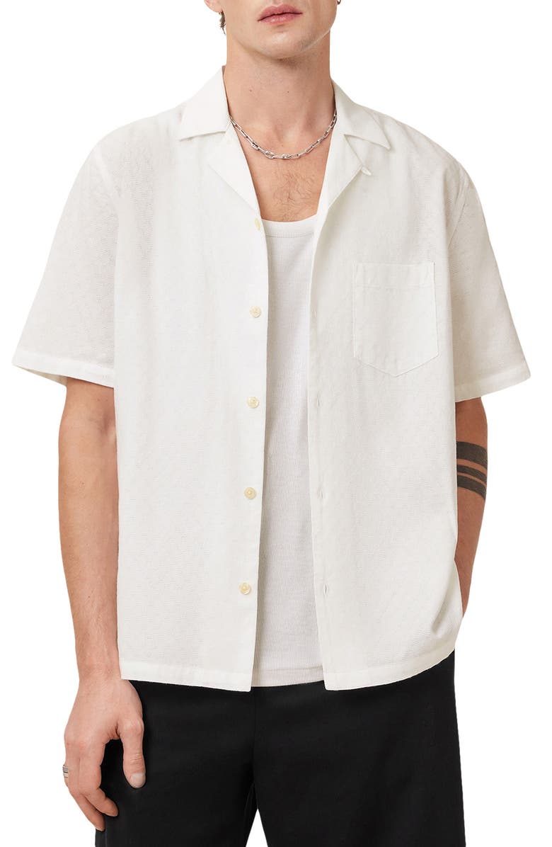 AllSaints Kylo Cotton Camp Shirt, Main, color, White