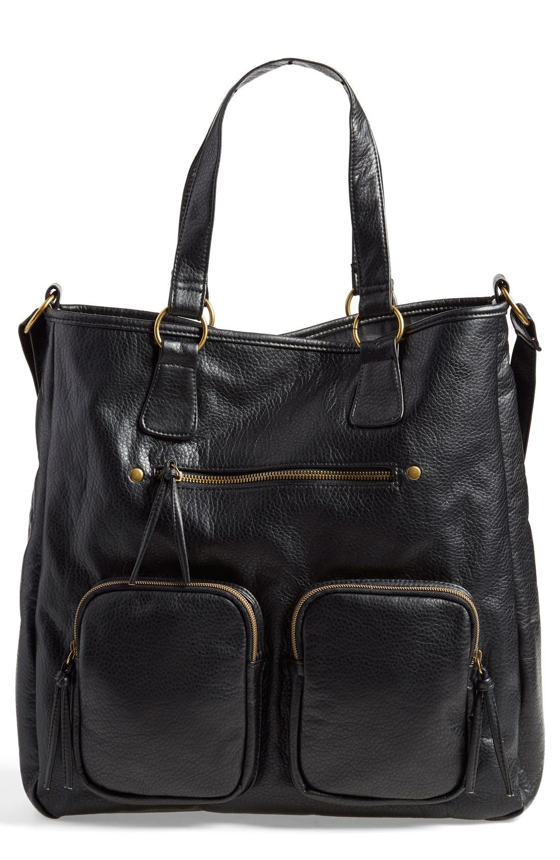 'Pebble' Faux Leather Tote, Main, color, BLACK