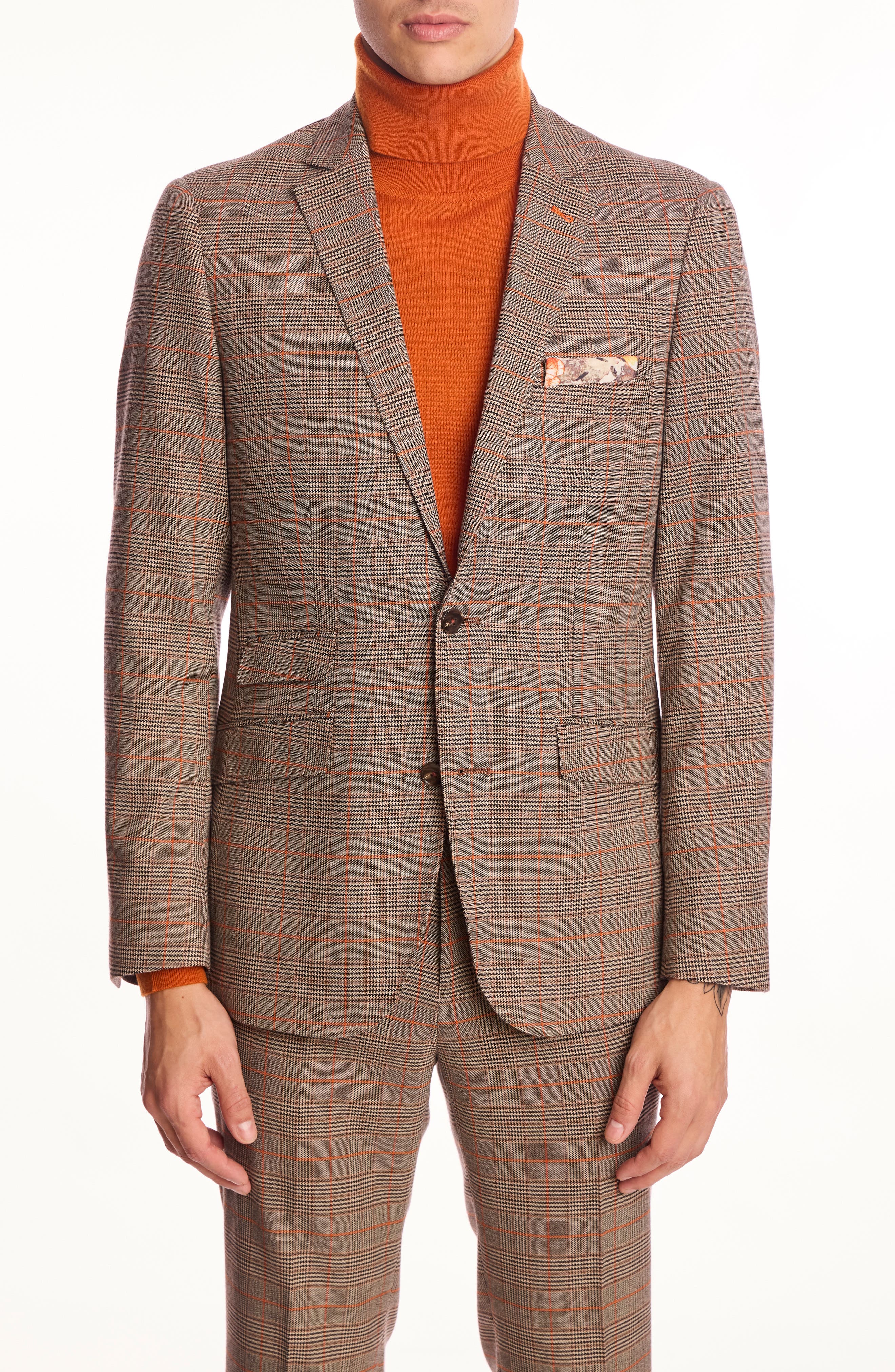 PAISLEY & GRAY Dover Slim Fit Orange Glen Plaid Blazer