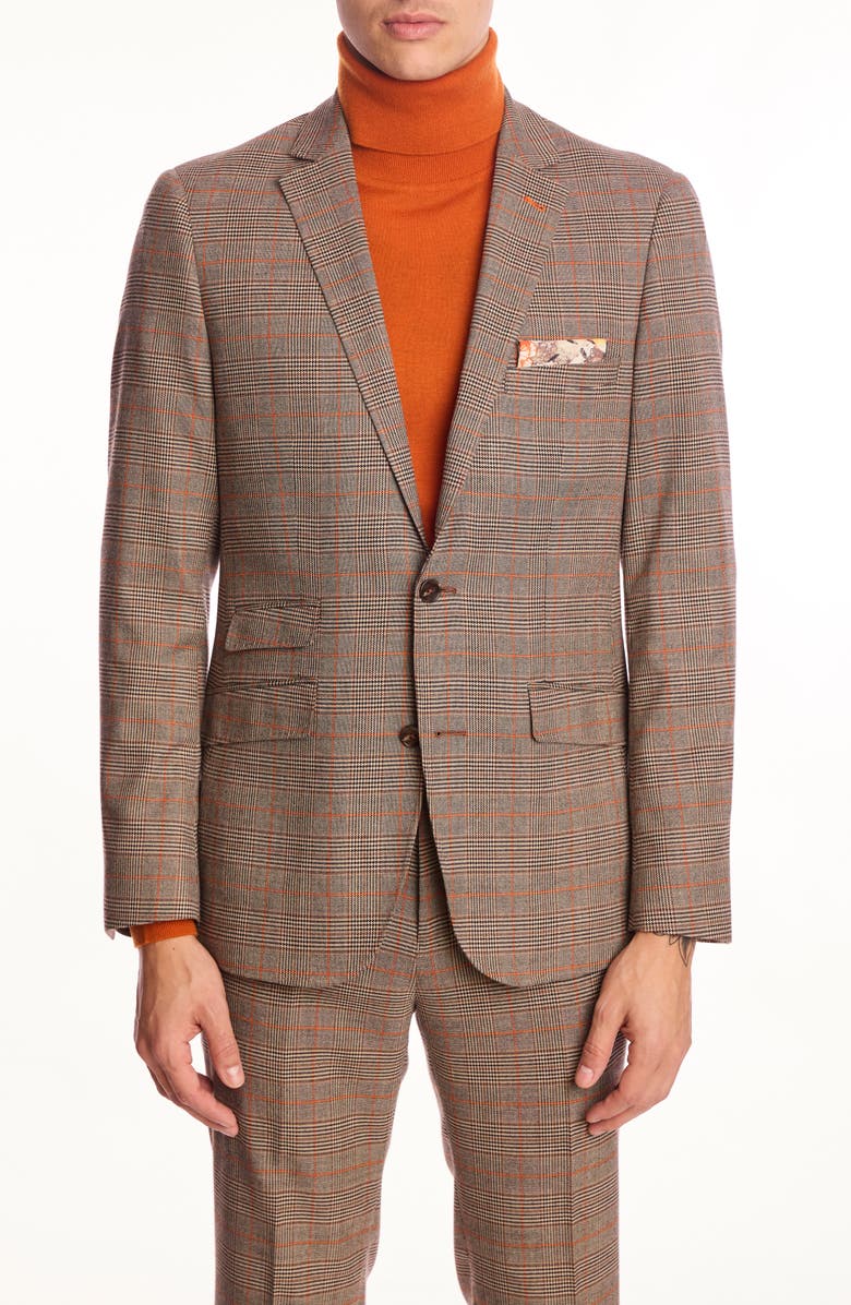 PAISLEY & GRAY Dover Slim Fit Orange Glen Plaid Blazer, Main, color, Orange Pop Prince Of Wales