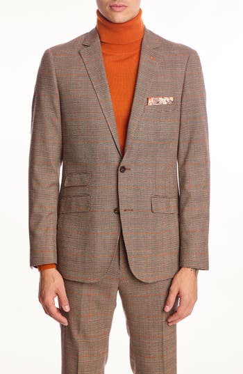 Paisley & Gray Dover Slim Fit Orange Glen Plaid Blazer In Brown