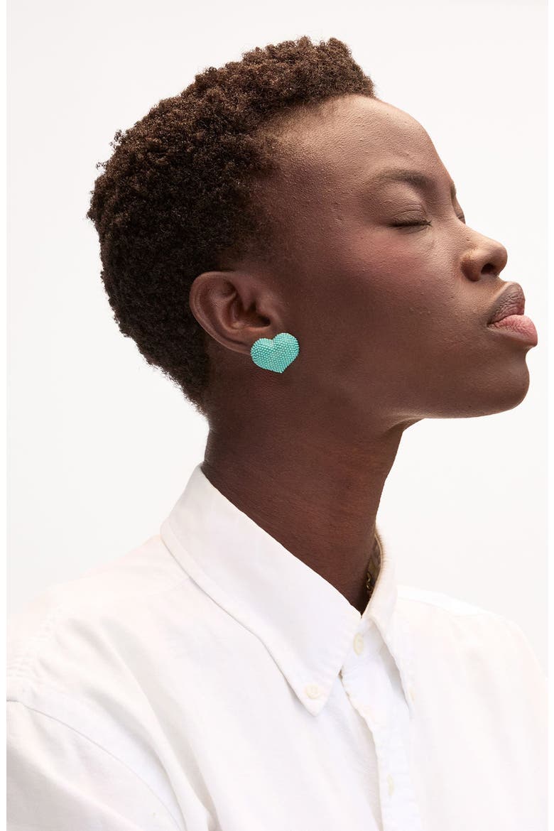 Beaded Heart Stud Earrings, Alternate, color, TURQUOISE