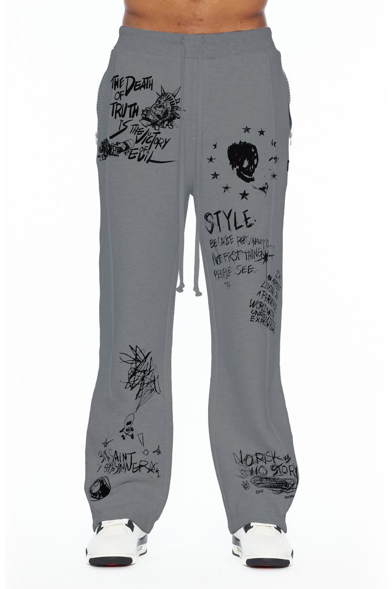 Graphic French Terry Sweatpants, Main, color, HEATHER GREY