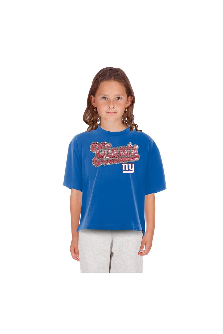 Girls Youth New Era  Royal New York Giants Flip Sequin Boxy T-Shirt, Main, color, Royal