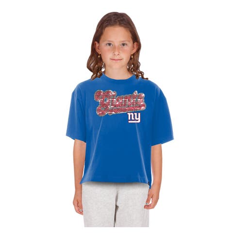 Girls Youth New Era  Royal New York Giants Flip Sequin Boxy T-Shirt