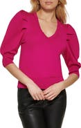 DKNY Puff Sleeve V-Neck Sweater
