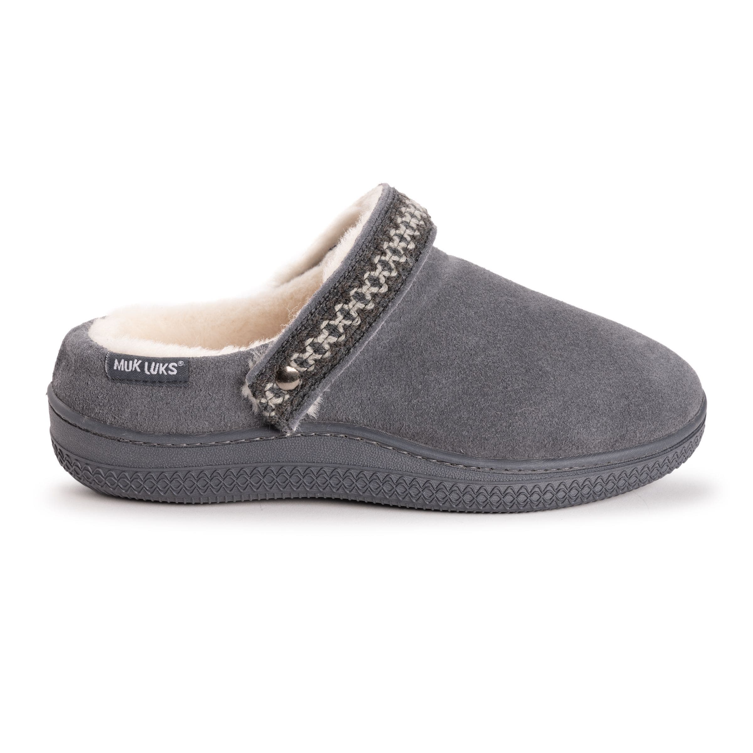 MUK LUKS Quianna Luna Genuine Suede Clog Slipper, Main, color, Charcoal
