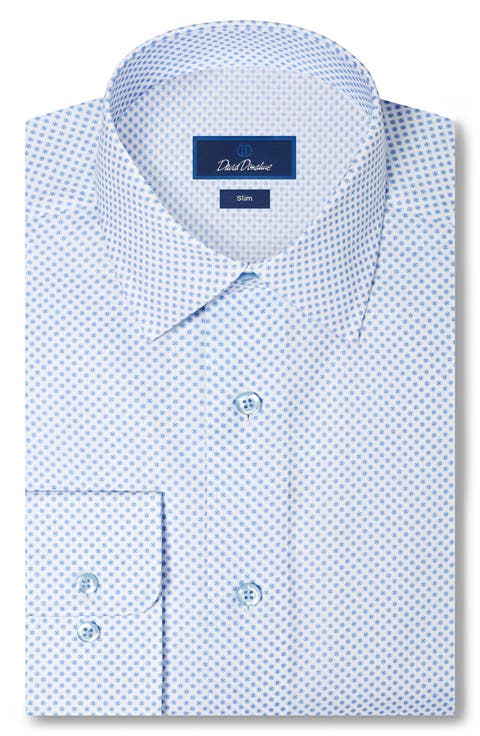Slim Fit Neat Print Stretch Cotton Twill Dress Shirt