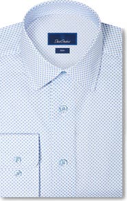 David Donahue Slim Fit Neat Print Stretch Cotton Twill Dress Shirt