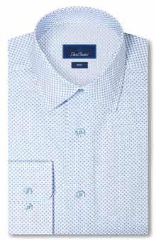 Slim Fit Neat Print Stretch Cotton Twill Dress Shirt