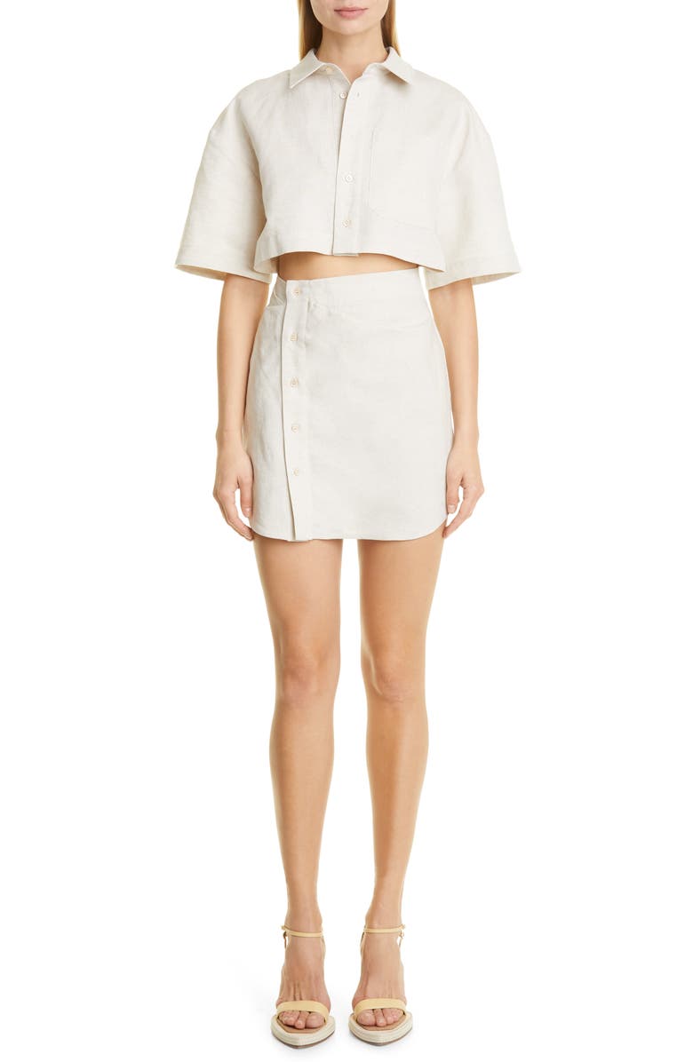 Jacquemus La Robe Arles Cutout Cotton & Linen Minidress, Main, color, 