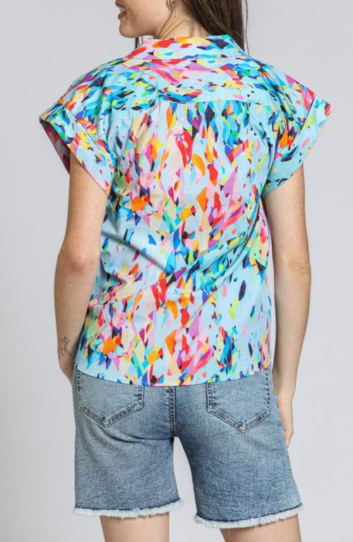 Apny Print Wrap Front Cotton High-low Top In Blue Multi