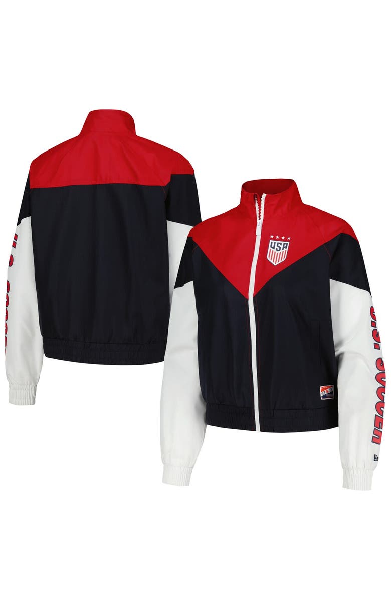 5TH AND OCEAN BY NEW ERA Women's 5th & Ocean by New Era Navy USWNT Cropped Full-Zip Windbreaker Jacket, Alternate, color, Navy