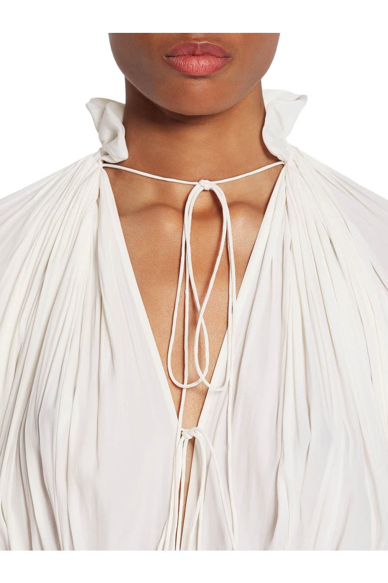 Long Charmeuse Ruffle Dress, Alternate, color, Off White