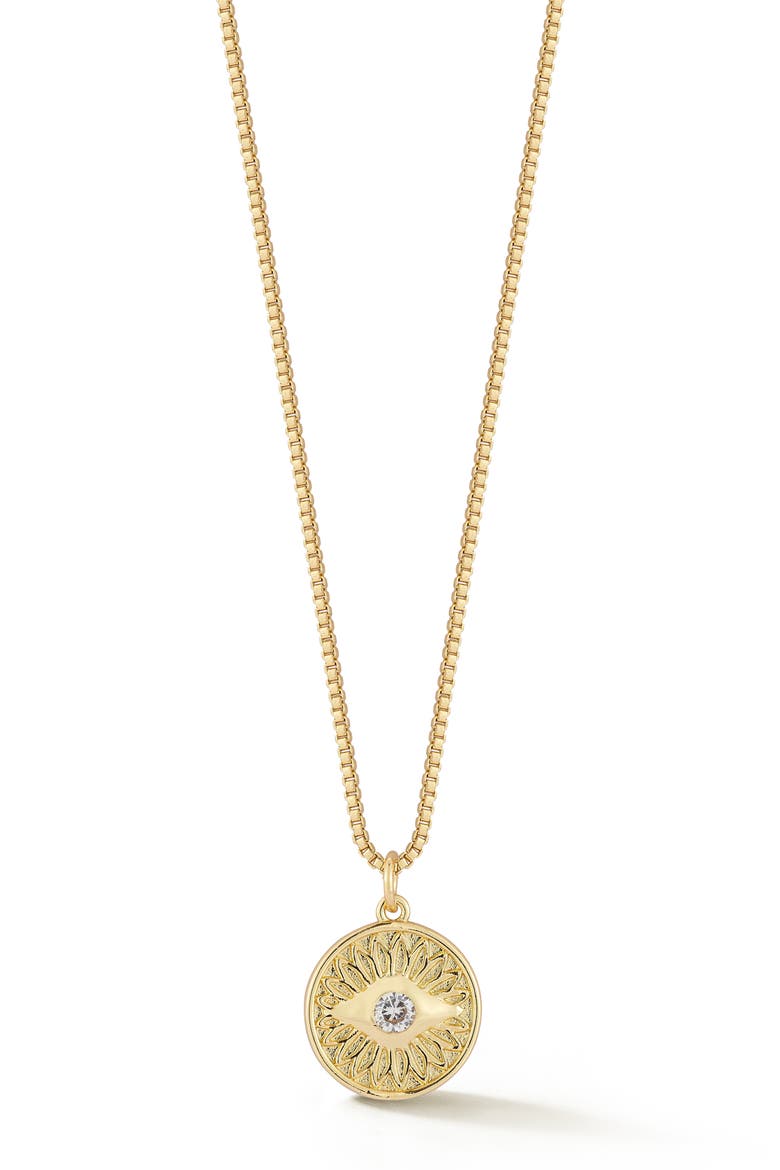 Cubic Zirconia Medallion Pendant Necklace, Main, color, GOLD