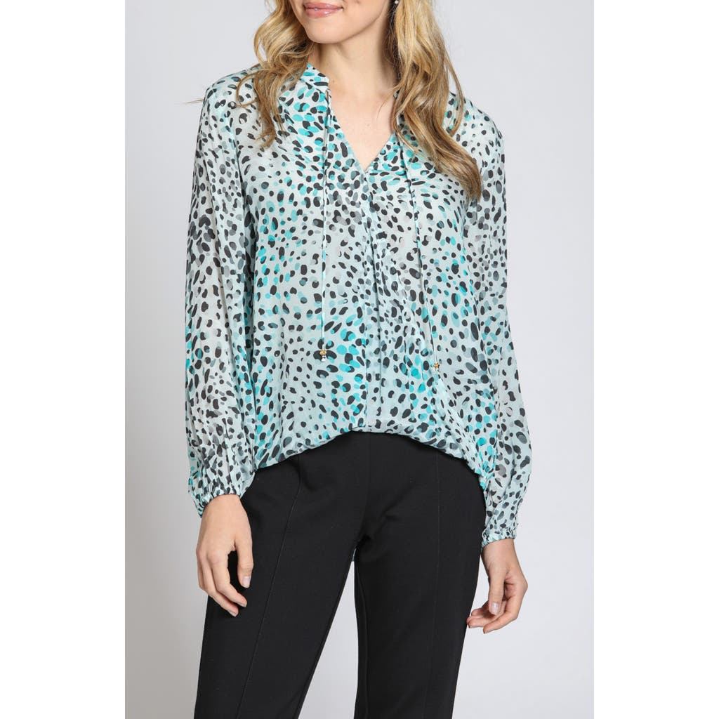 Apny Print Surplice Neck Top In Aqua Multi
