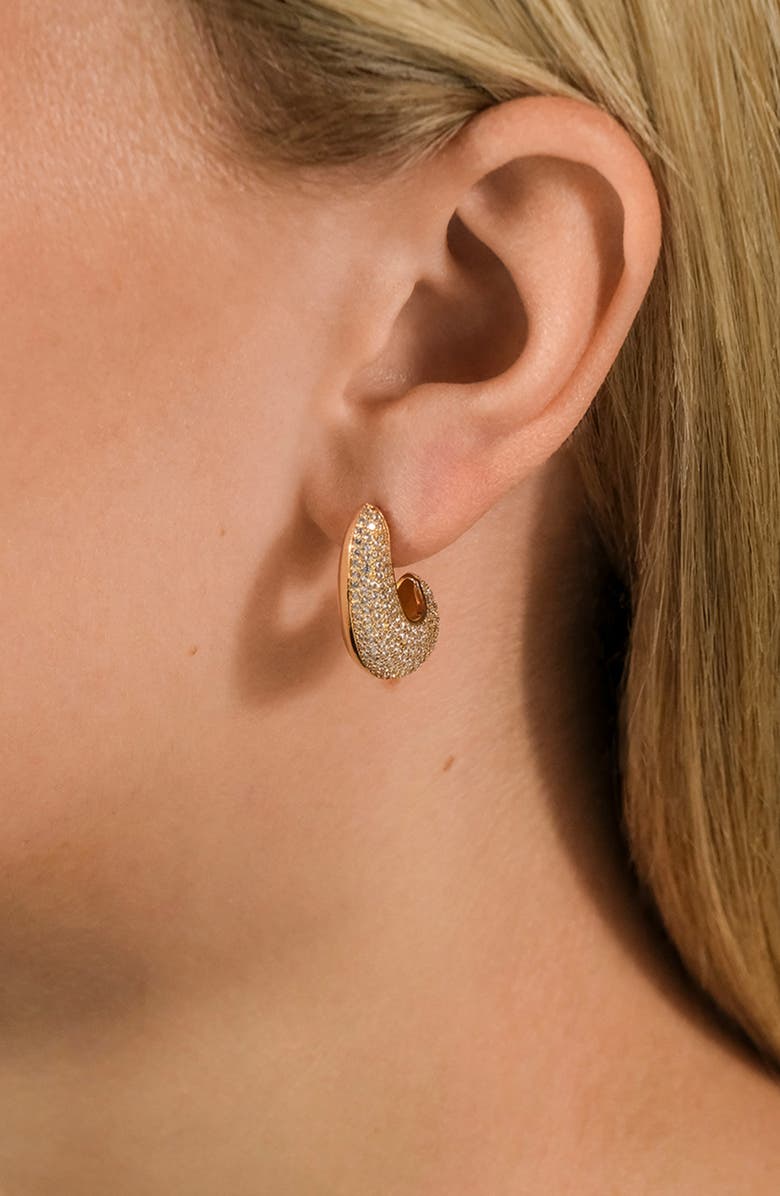 Sterling Forever Adalyn Pavé Cubic Zirconia Huggie Hoop Earrings, Alternate, color,