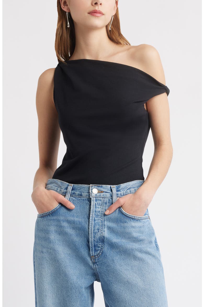 Twist One-Shoulder Top, Main, color, BLACK