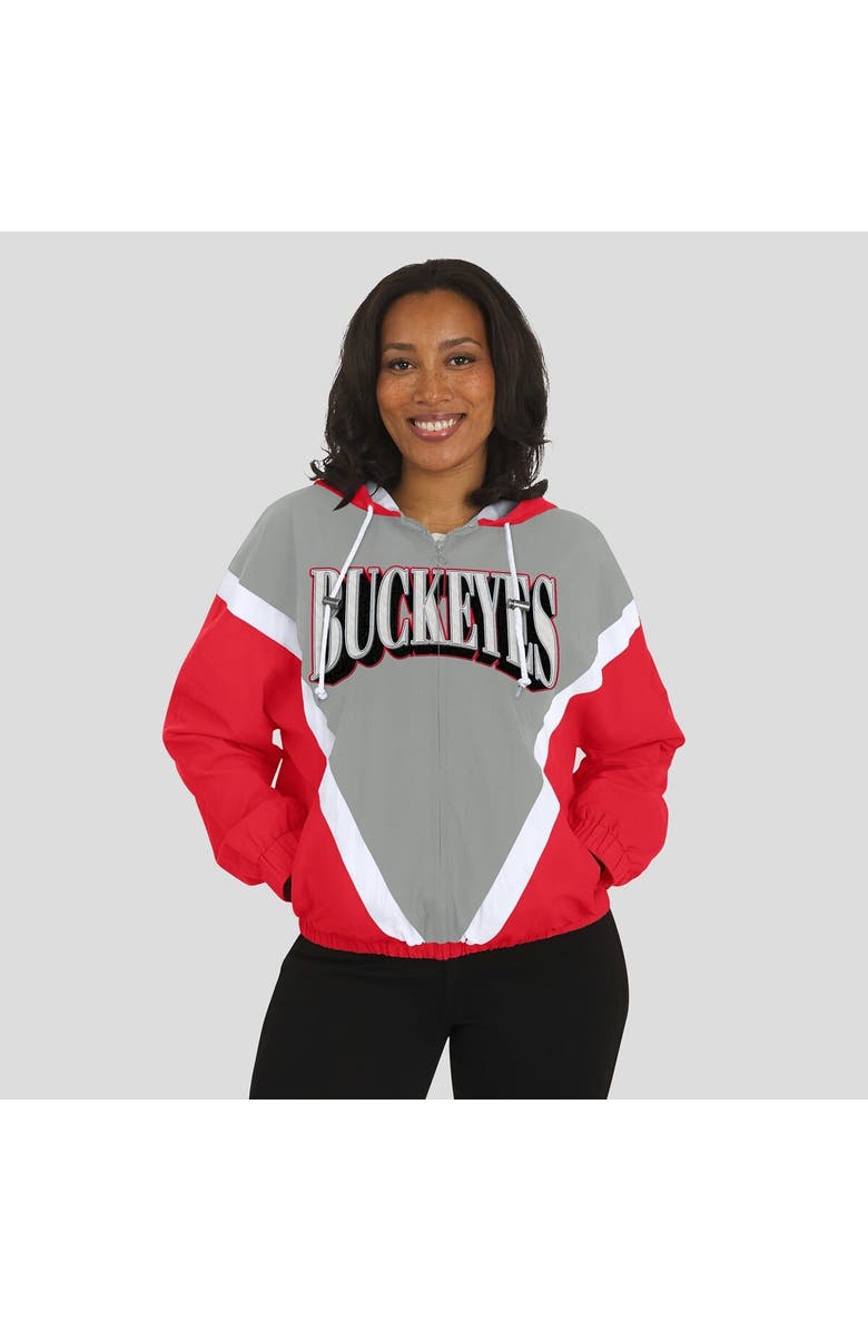 WEAR by Erin Andrews Women's WEAR by Erin Andrews Scarlet/Gray Ohio State Buckeyes Colorblock Full-Zip Hoodie Windbreaker Jacket, Alternate, color,