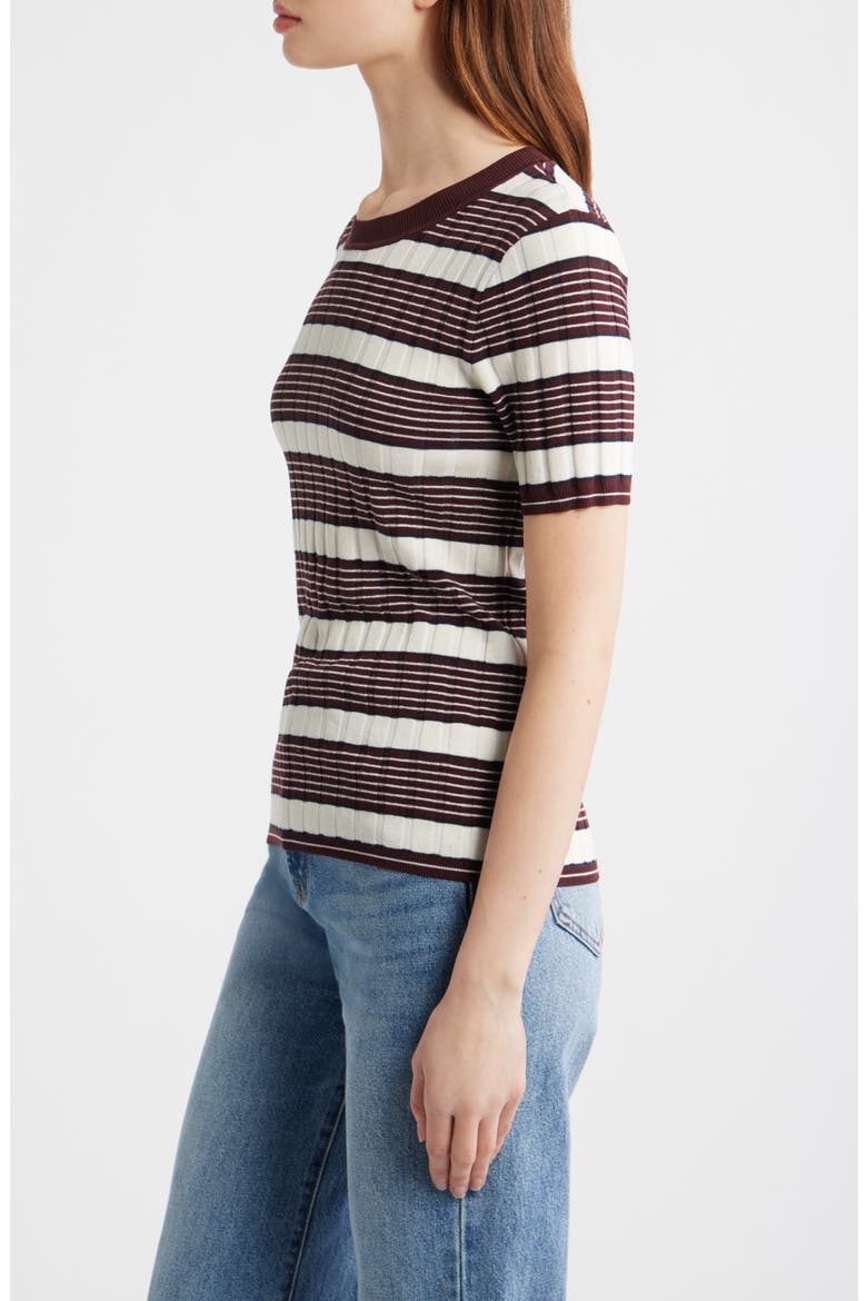 Ellen Stripe Short Sleeve Sweater, Alternate, color, BURGUNDY