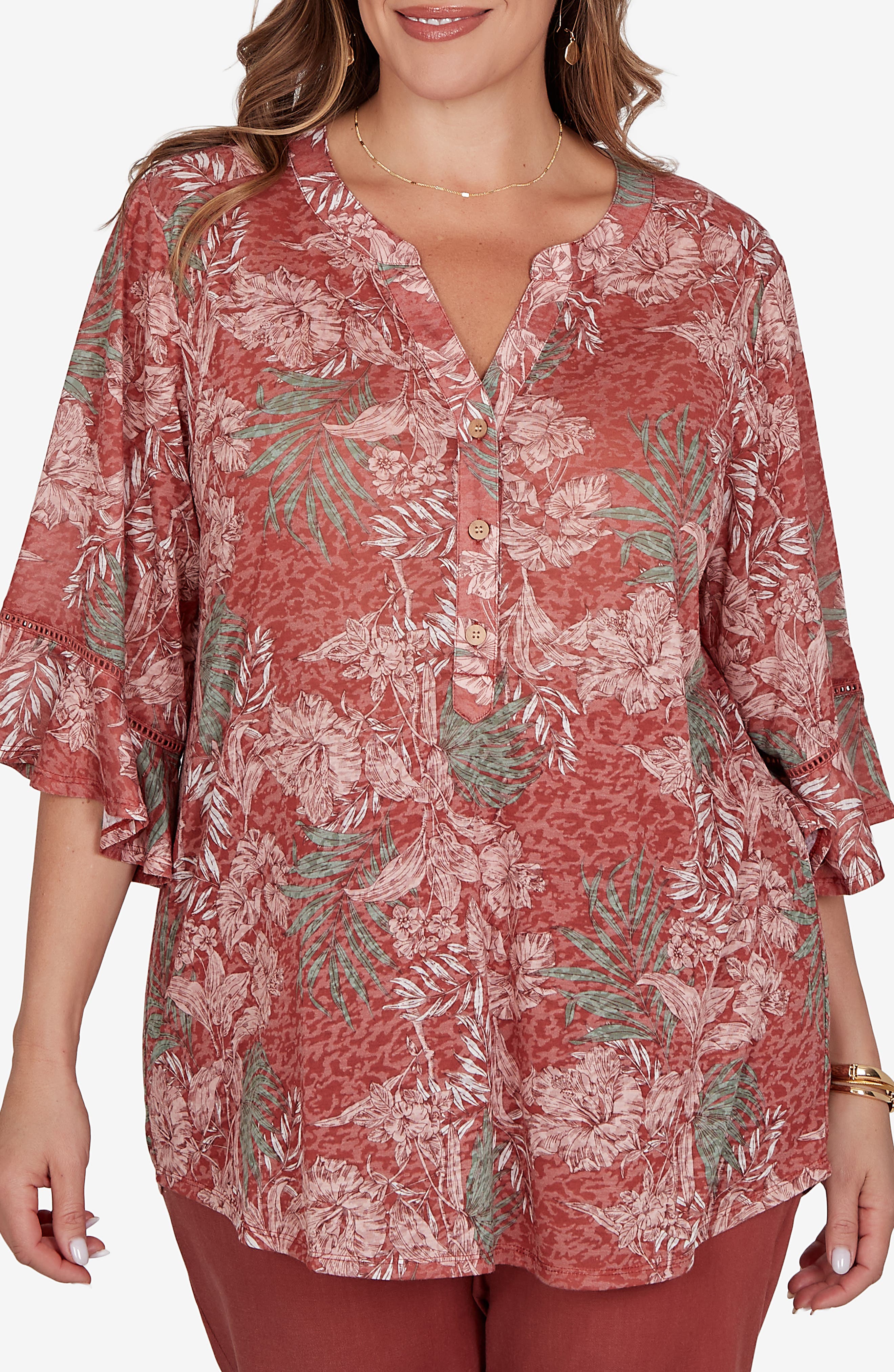 Burnout Three-Quarter Sleeve Top