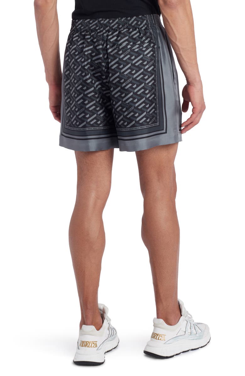 Versace La Greca Monogram Print Silk Twill Shorts, Alternate, color,