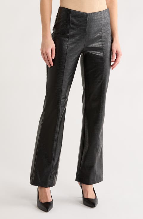 Croc Embossed Faux Leather Slim Flare Pants
