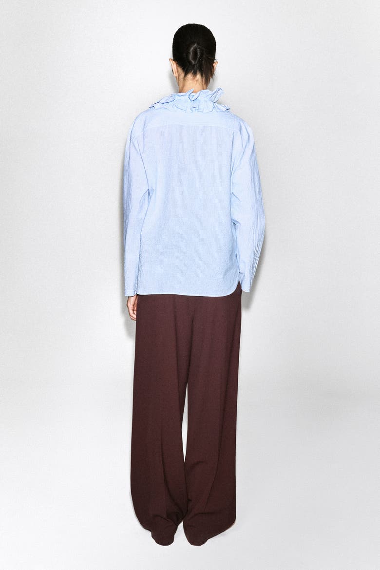Ruffle-collar Seersucker Blouse, Alternate, color, BLUE / STRIPED