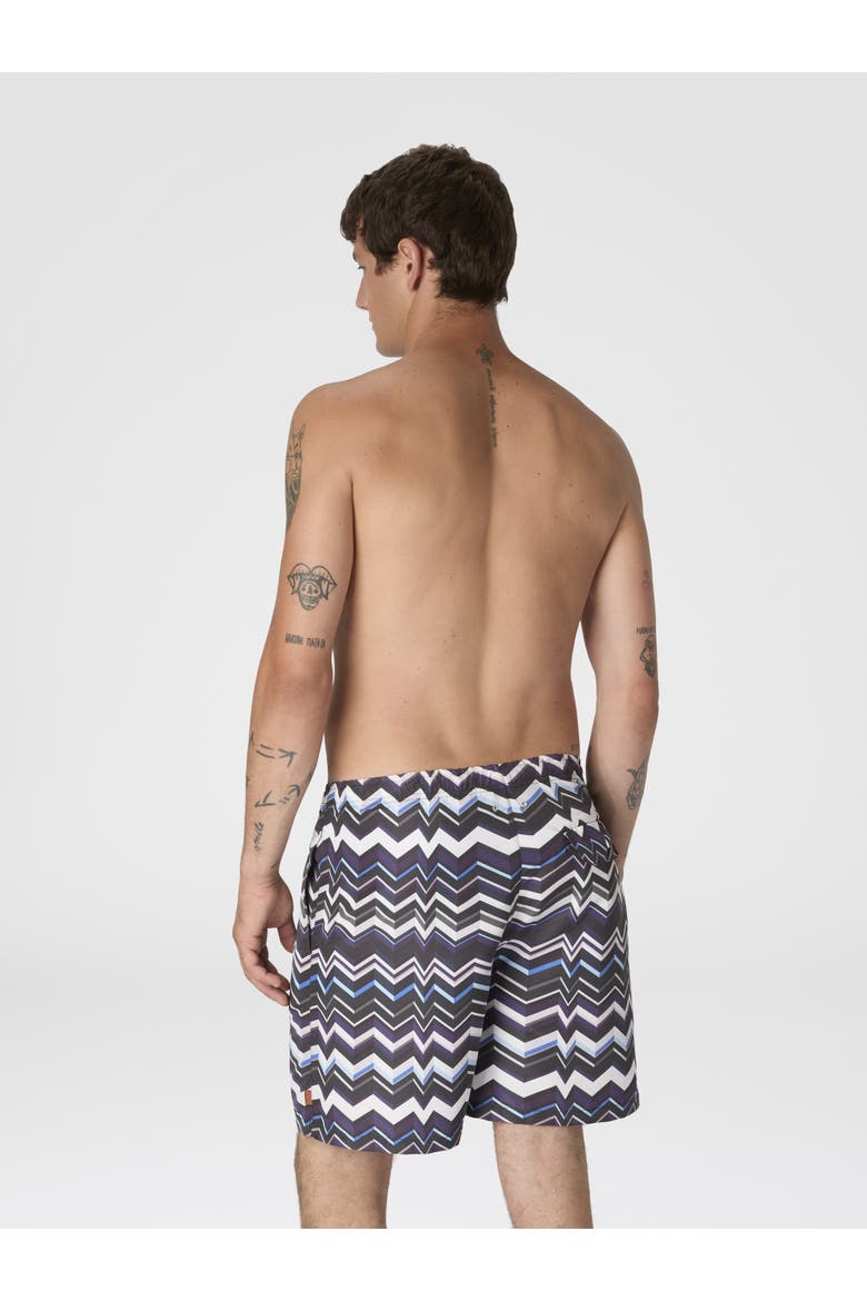 Long Swim Shorts With Irregular Zigzag Print, Alternate, color, Blue