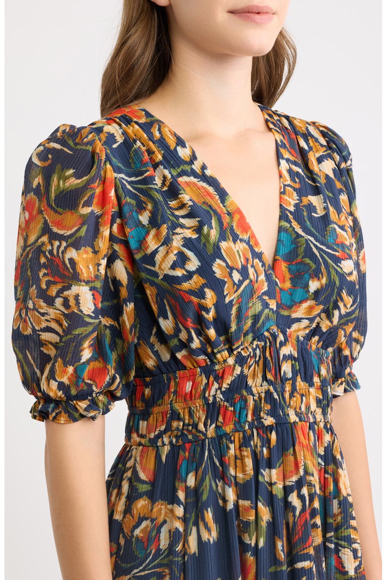 Textured Shirred Maxi Dress, Alternate, color, NAVY MULTI