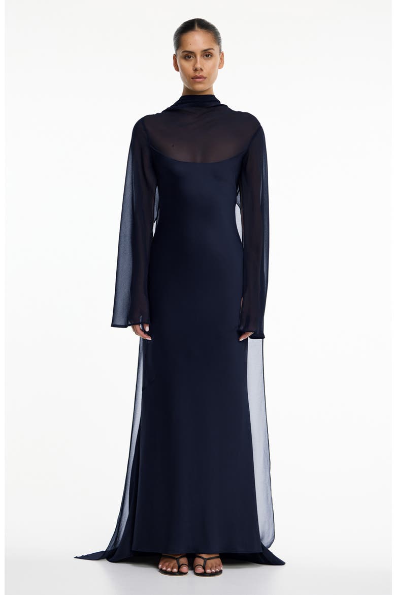 Devlyn Chiffon Drape Long Sleeve Gown, Alternate, color, SAPPHIRE