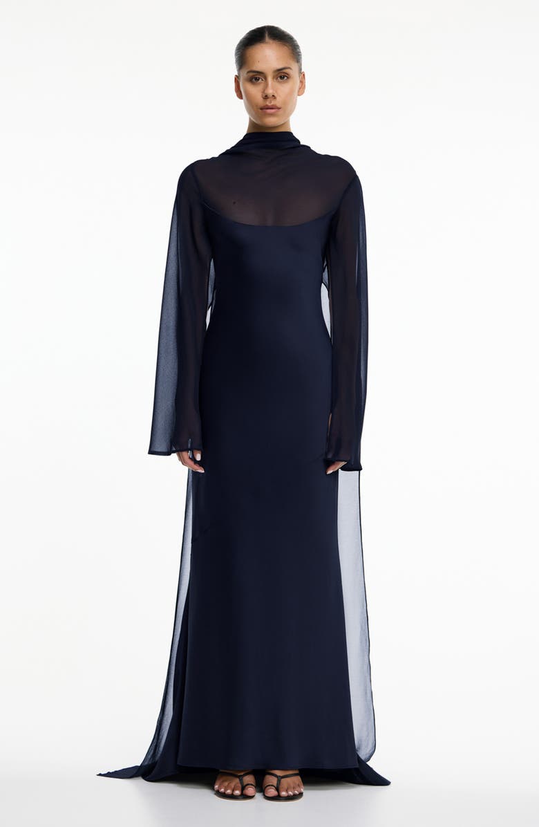 Significant Other Devlyn Chiffon Drape Long Sleeve Gown, Alternate, color, Sapphire