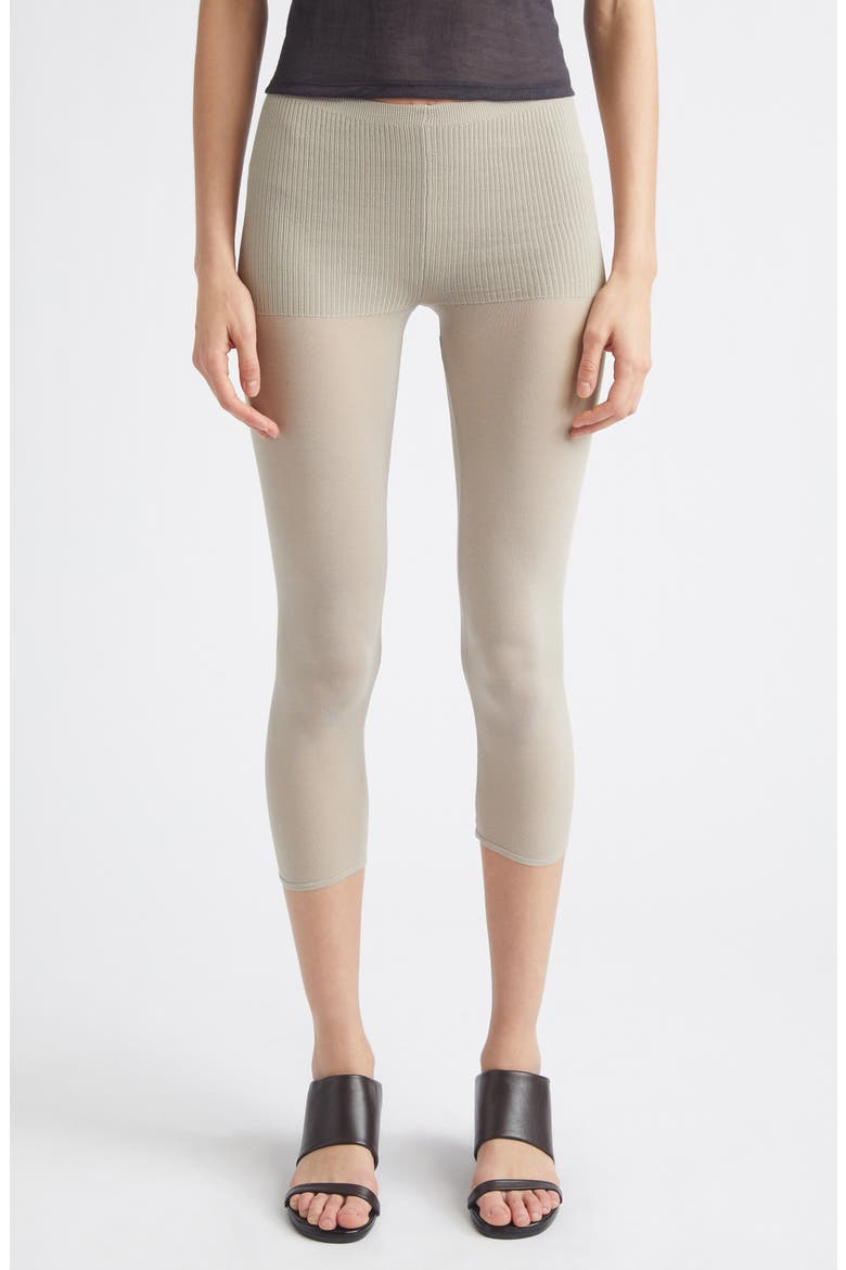 Meleta Cotton & Silk Blend Capri Leggings, Main, color, BEIGE