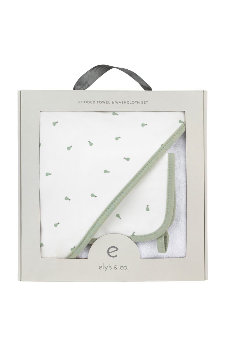 Ely's & Co. Hooded Towel & Washcloth, Alternate, color, Sage Pears