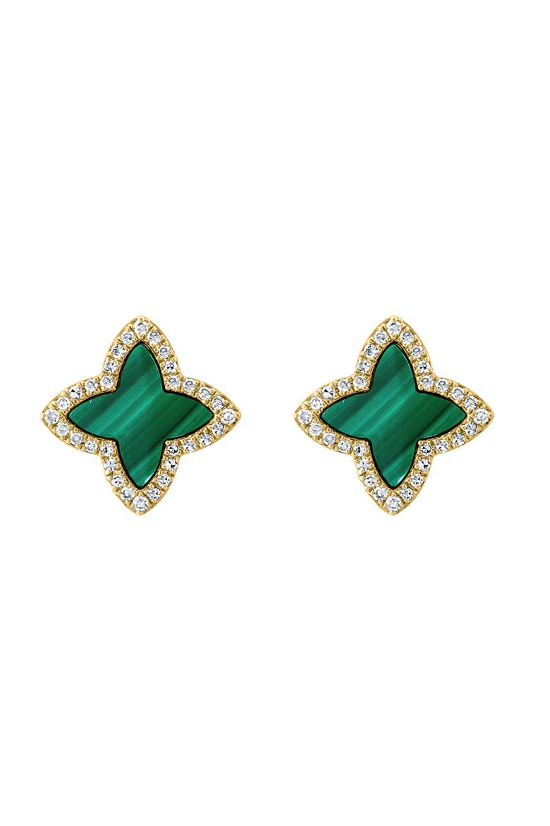 14K Yellow Gold Emerald Blossom Malachite Earrings, Main, color, Green