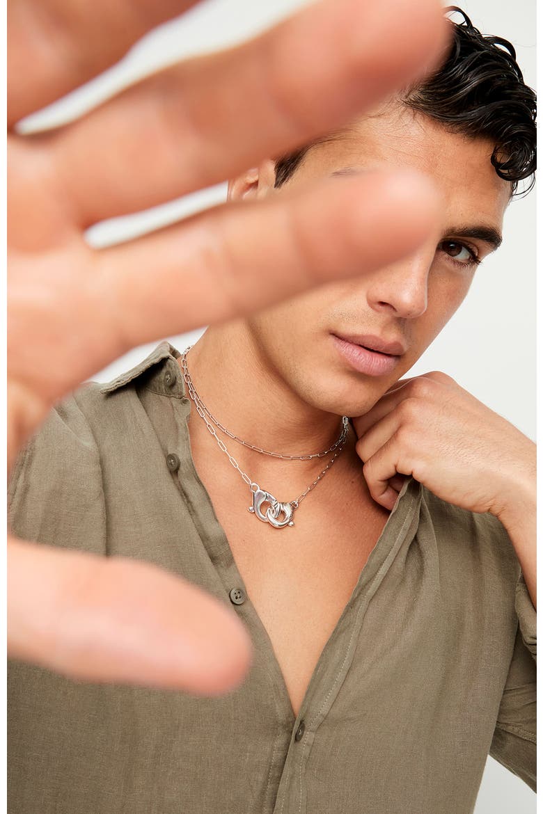 Long Sterling Silver-Plated Necklace with Interlocking Carabiner Detail, Alternate, color, Silver