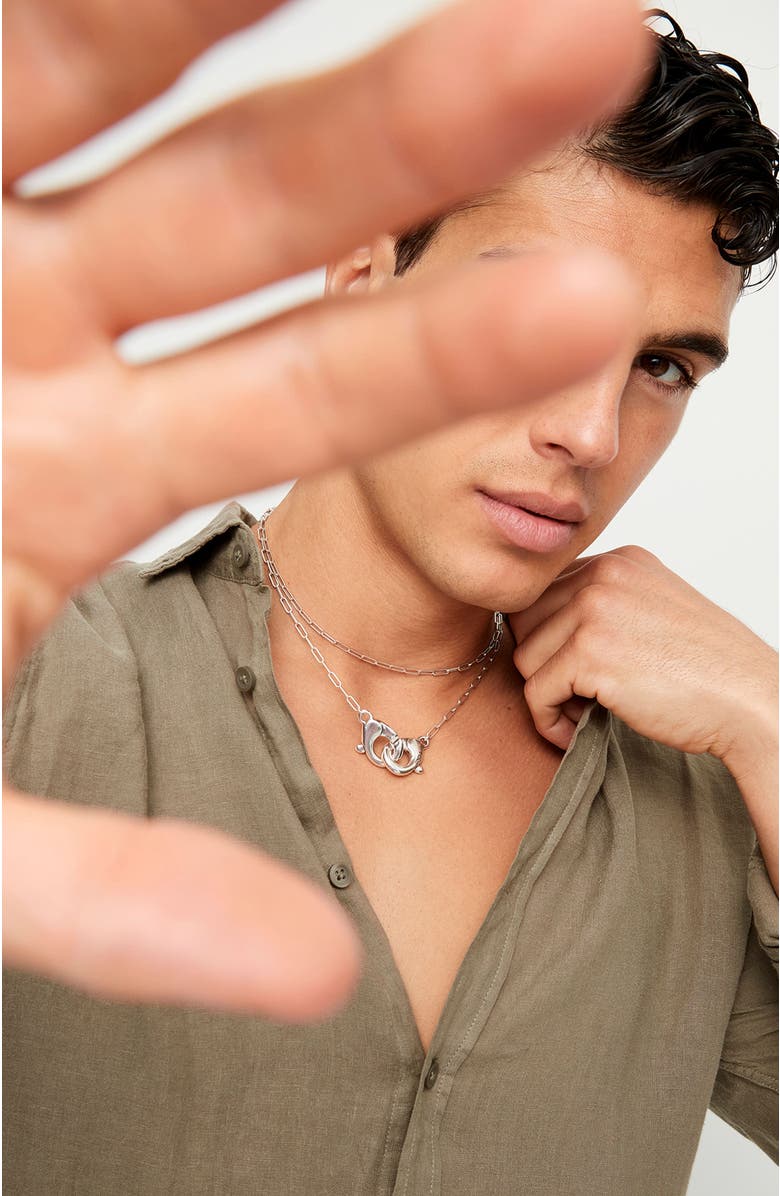 UNODE50 Long sterling silver-plated necklace with interlocking carabiner detail, Alternate, color, Silver