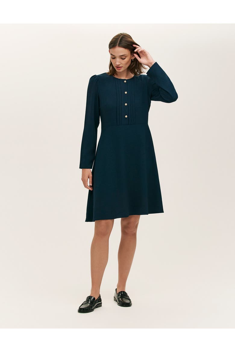Shauna Crepe Long Sleeve Short Dress, Alternate, color, Navy