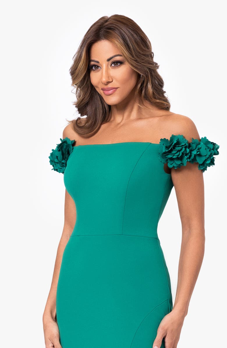 Xscape Evenings Flower Off the Shoulder Scuba Crepe Gown, Alternate, color, 