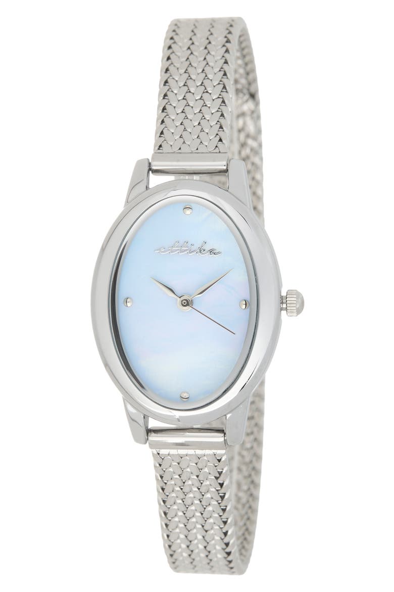 Royal Dome Mother of Pearl Mesh Strap Watch, 25mm, Main, color, BLUE MOP AND SILVER