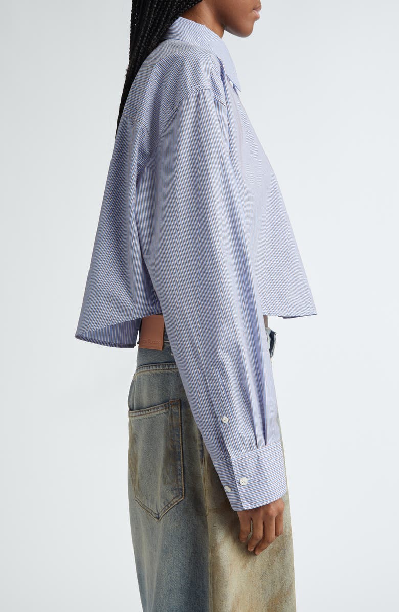 Acne Studios Satai Stripe Crop Cotton Button-Up Shirt, Alternate, color, Sky Blue/ Coffee Brown