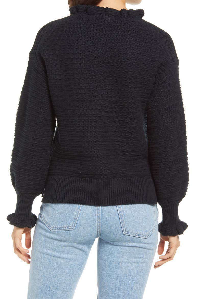 Ruffle Neck Sweater, Alternate, color, TRUE BLACK