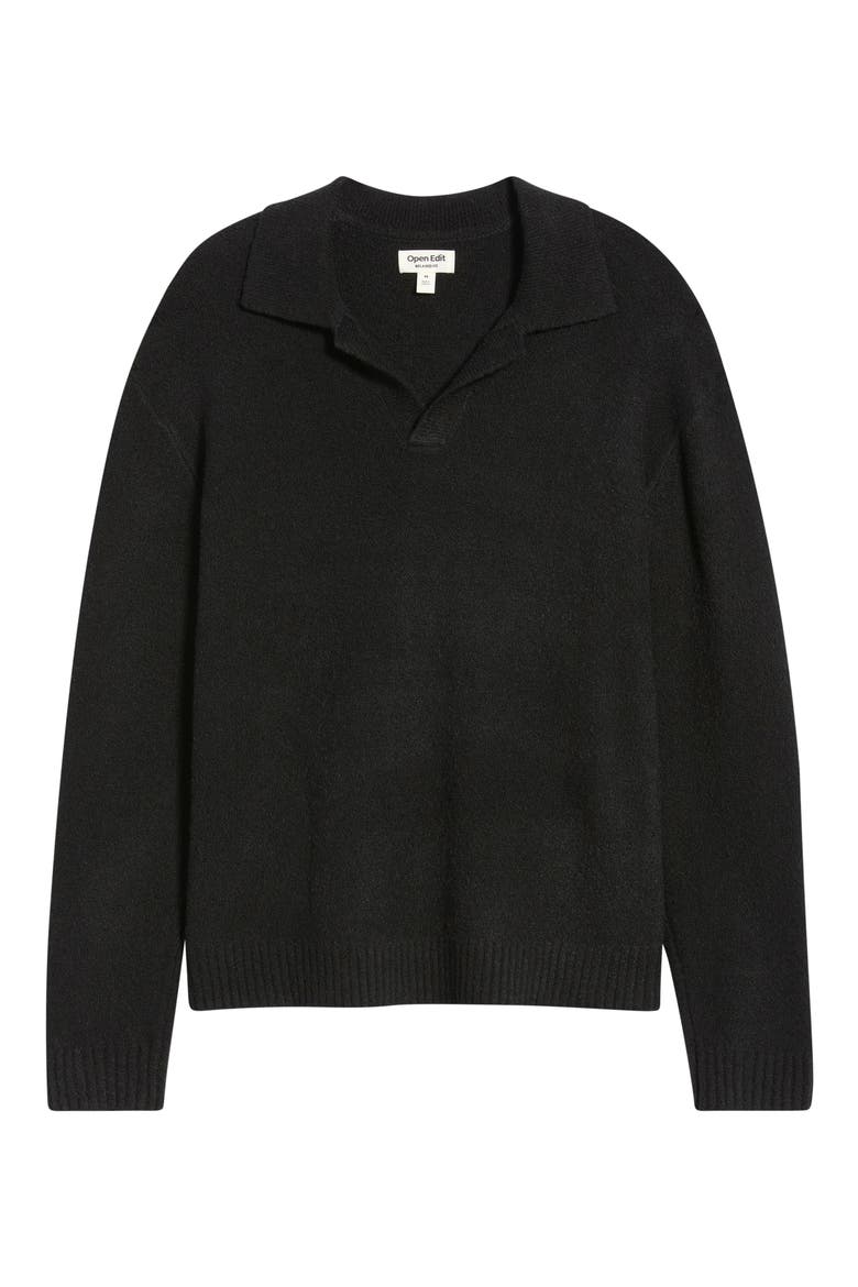 Bouclè Polo Sweater, Alternate, color, BLACK