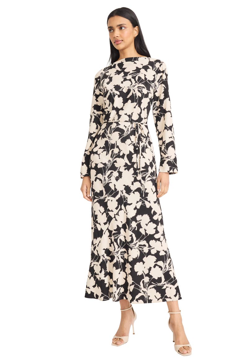 Floral Long Sleeve Maxi Dress, Alternate, color, BLACK/ CREAM